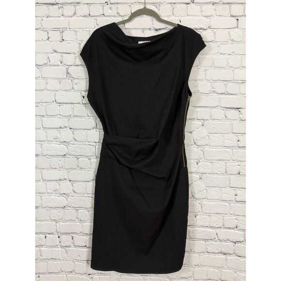 Helmut Lang Mini Draped Dress Black Asymmetrical Side Zipper Draped Neck - Picture 3 of 11